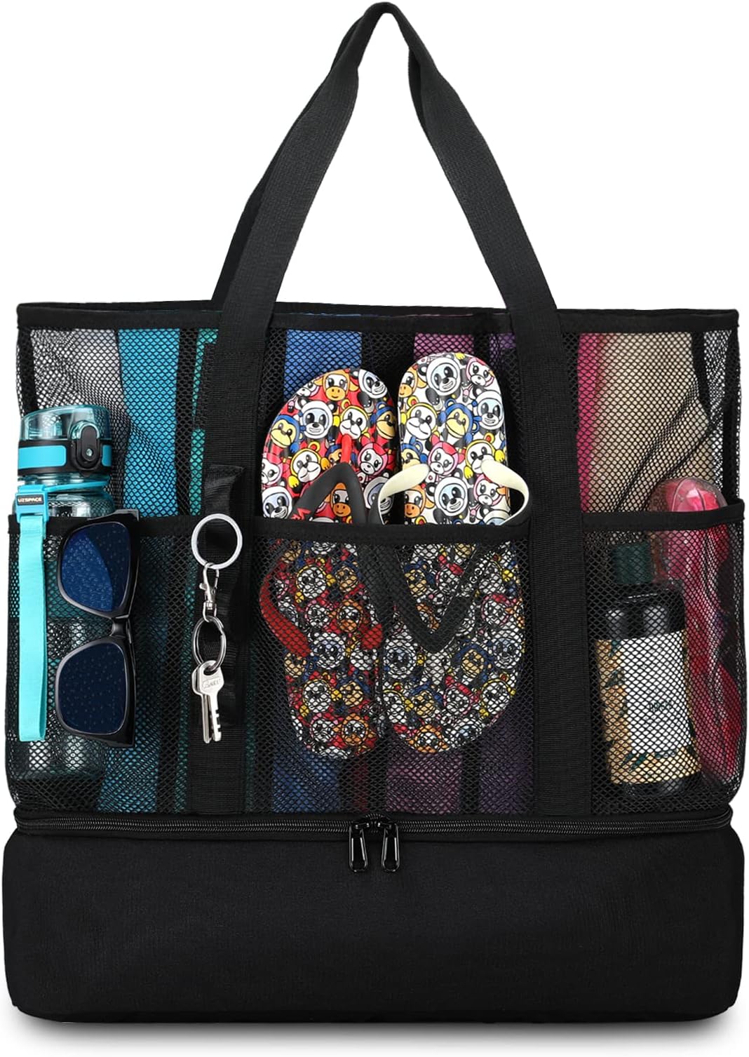 Beach Bag with Cooler,Mesh Beach Bags for Women Sandproof for Pool and Swimming Travel Daily with Durable 8 Pocket