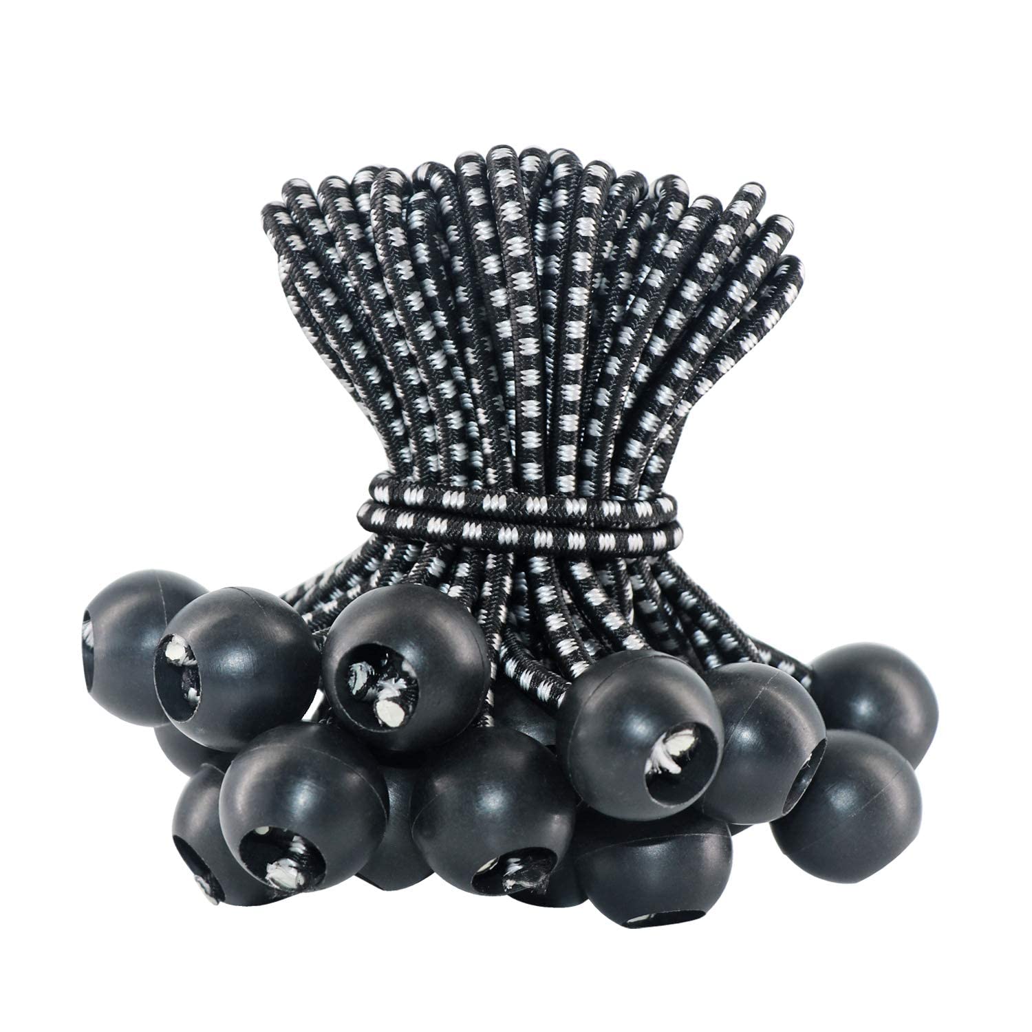 30 Pcs Ball Bungee Cords, Heavy Duty Elastic Tie Down Straps for Camping Gear, Canopy, Tarp, and Tent Poles, Strong UV Resistant Rope