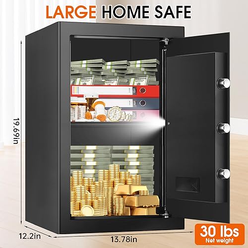 Miniatura 4 de 3.4 CUFT - Caja fuerte grande para el hogar, resistente al agua y al fuego, segura para el hogar con teclado electrónico y llave de repuesto,