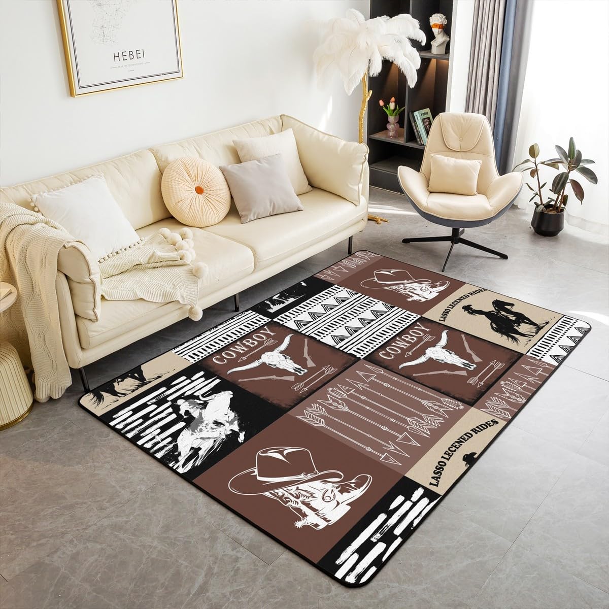 Erosebridal Cowboys Cowgirls Non Slip Rug 5x7,Western Area Rug for Kids Boys Girls Bedside Kitchen,Pink Cow Print Carpet,Glitter Sequins Hat Indoor Floor Mat Western Bedroom Decor,Non Shedding