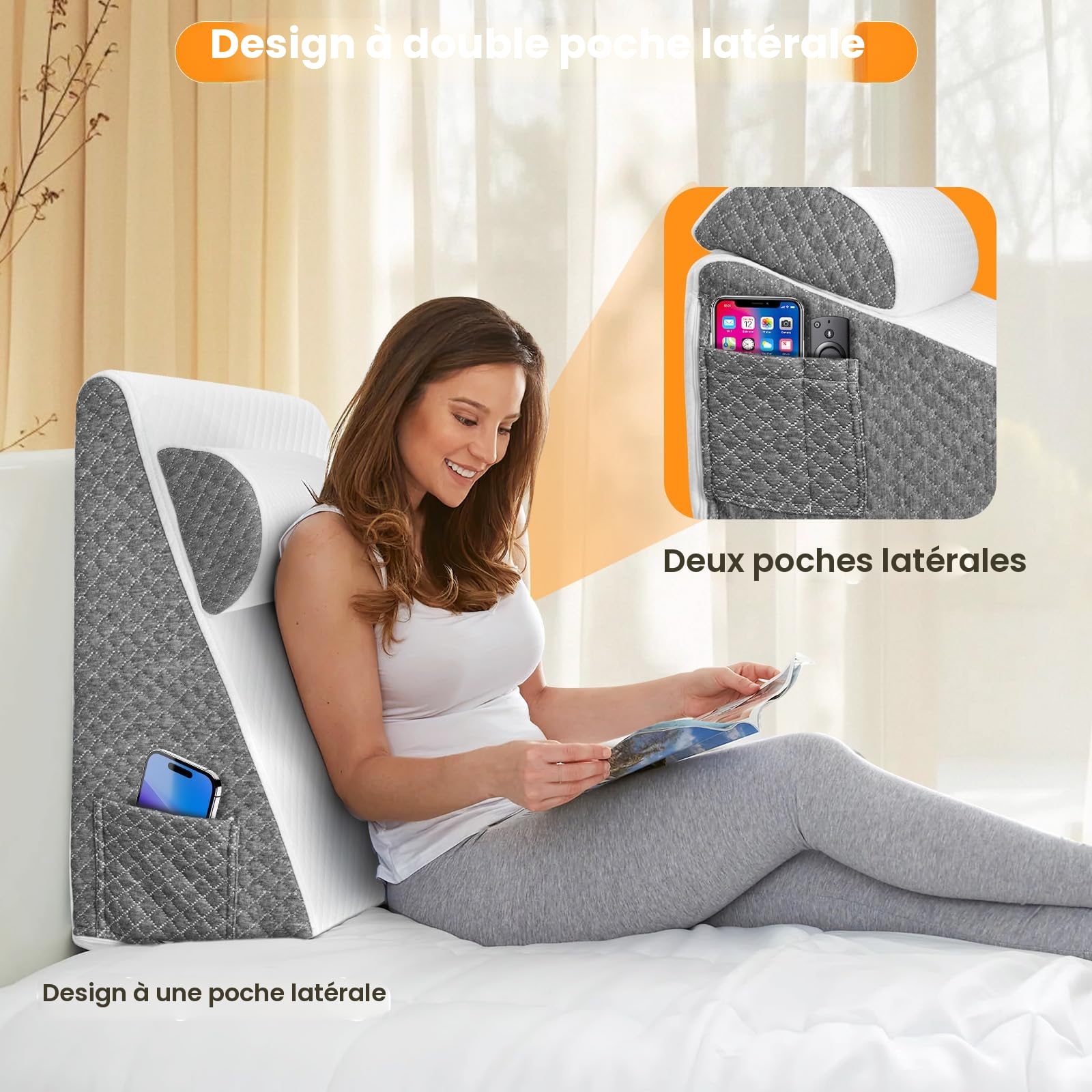 Coussin incliné pour lit Oreiller Triangle pour l'apnée du Sommeil,Coussin de Lecture en Mousse à Mémoire de Forme,Coussin Triangulaire Multifonction pour Reflux Acide l'élévation des Jambes