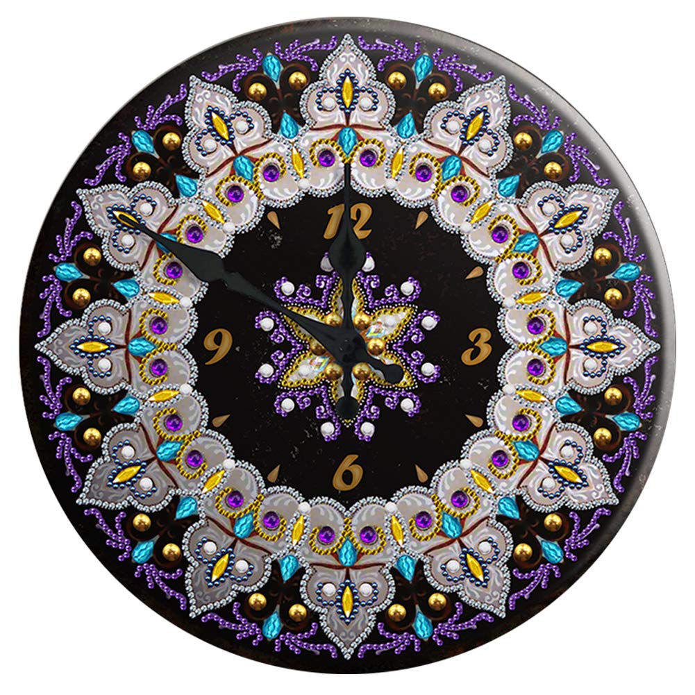 LUSandy DIY 5D Diamond Painting Clock Kits for Adults Purple Mandala Partial Drill Special Shaped Metal Art Wall Clock Crystal Rhinestone Diamond Painting by Number Mosaic Art Crafts Home Wall Decor