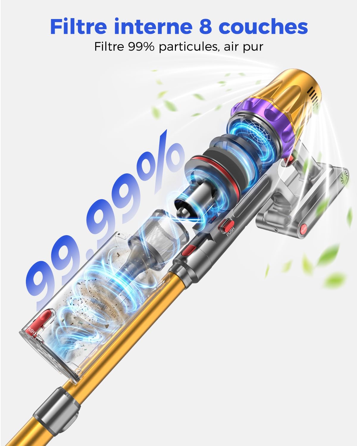 aonus Aspirateur Balai sans Fil, 60000Pa/650W Aspirateur sans Fil Puissant