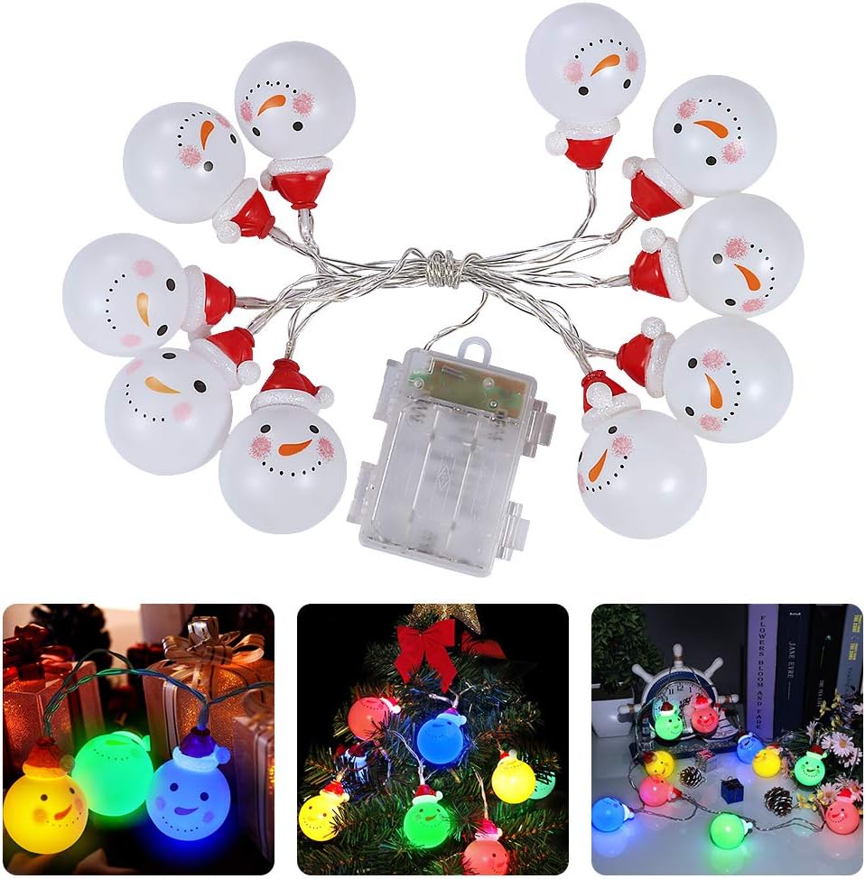Litake Christmas Snowman String Lights, 8 Lighting Modes Colorful Xmas LED Decor Light, 10 LEDs 3.78ft Battery Operated Santa Claus String Lights for Xmas Tree, Home Garden Party Indoor Outdoor Decor