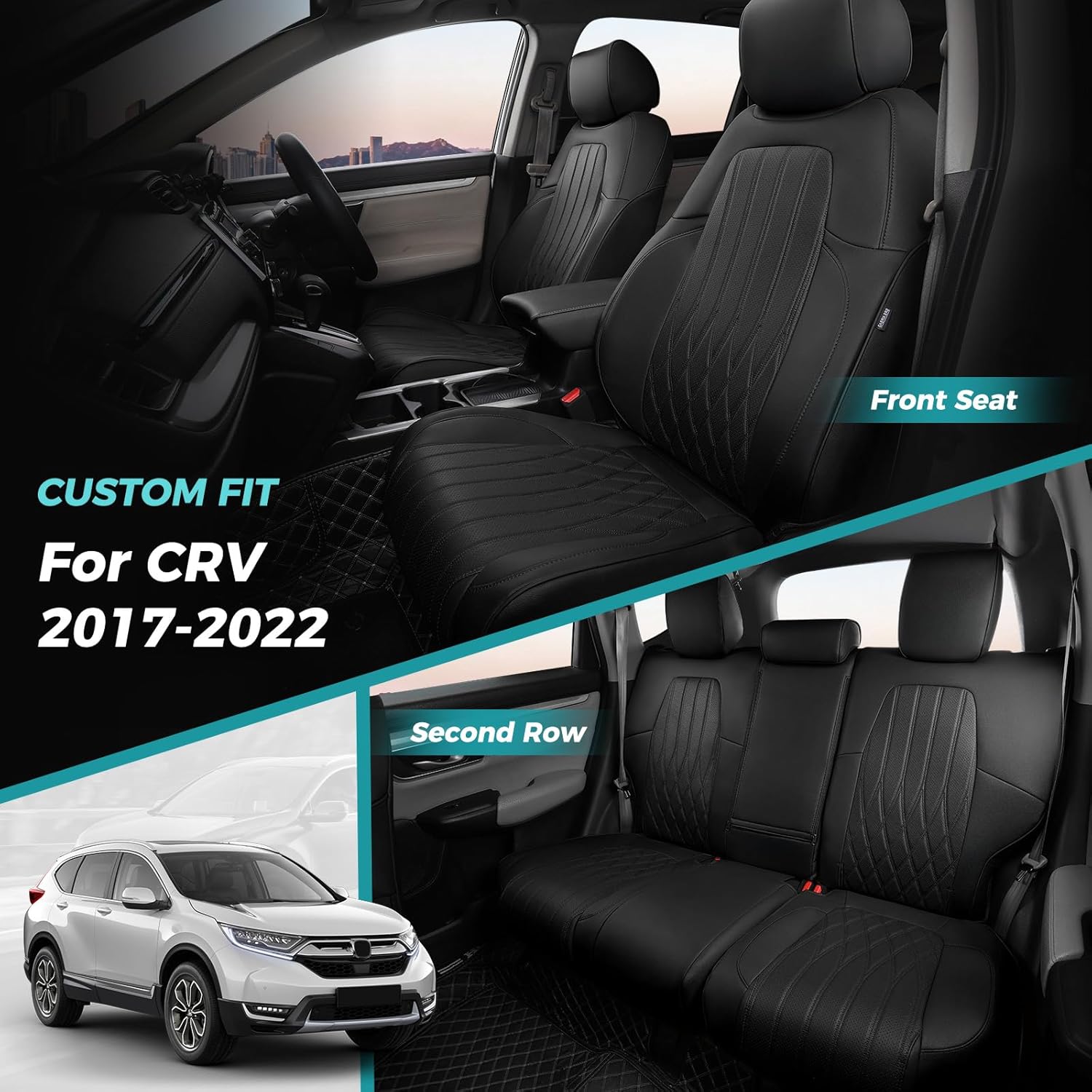 Seat Covers for Honda CRV Custom Fit 2017 2018 2019 2020 2021 2022 EX, EXL, LX, Sport, Touring, Special Edition, Hybrid & Gas,1:1 Custom Fit Leather Seat Covers Full Set - Black