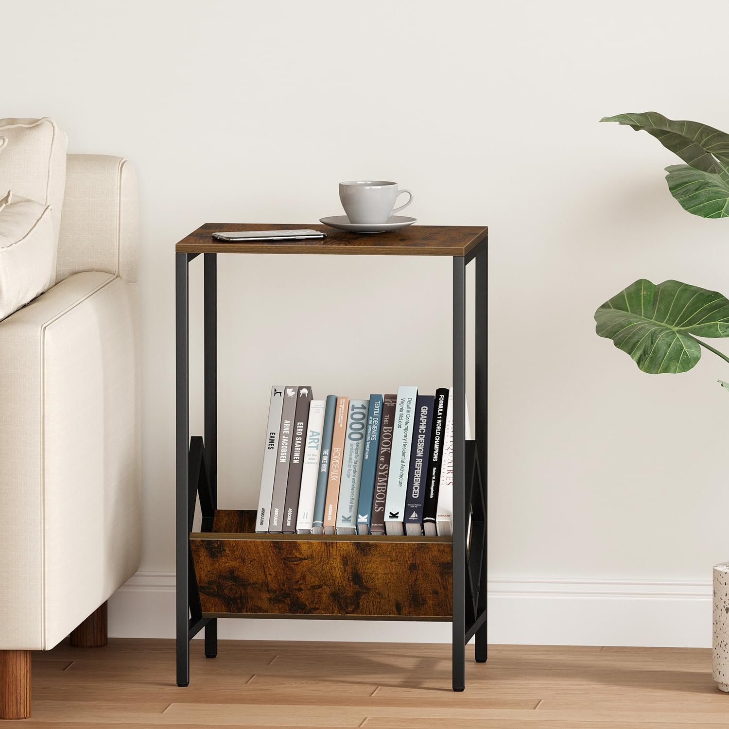 2 Tier End Table, Side Table, Record Player Stand with Storage Up to 100 Albums, Vinyl Record Storage, Turntable Stand for Vinyl, for Living Room Bedroom Black