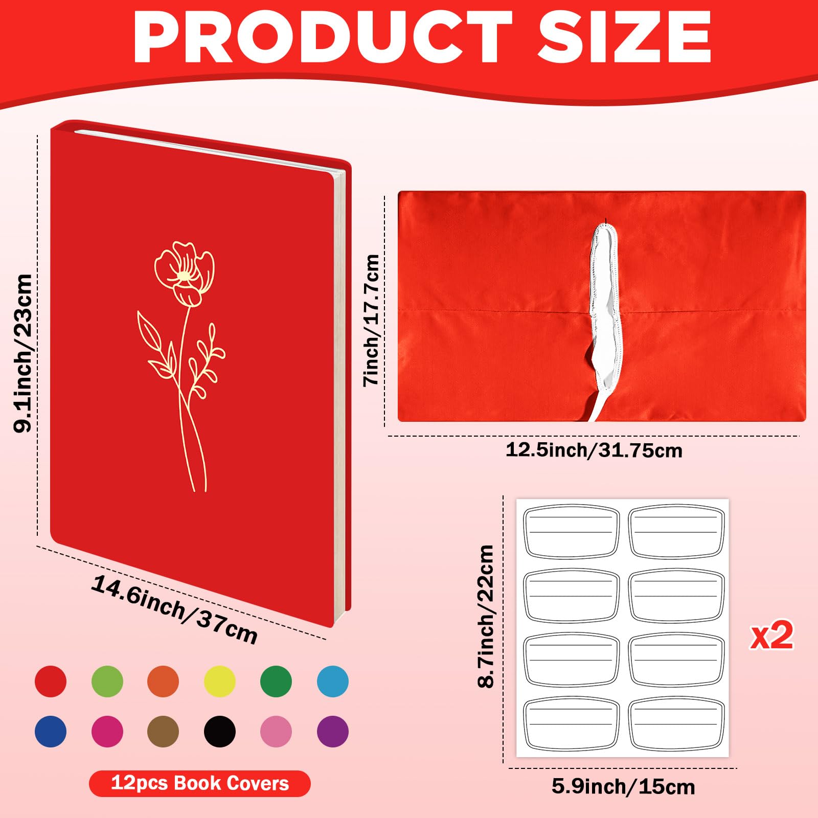 12 copertine colorate in tessuto elasticizzato per libri di testo con copertina rigida, 22,9 x 27,9 cm