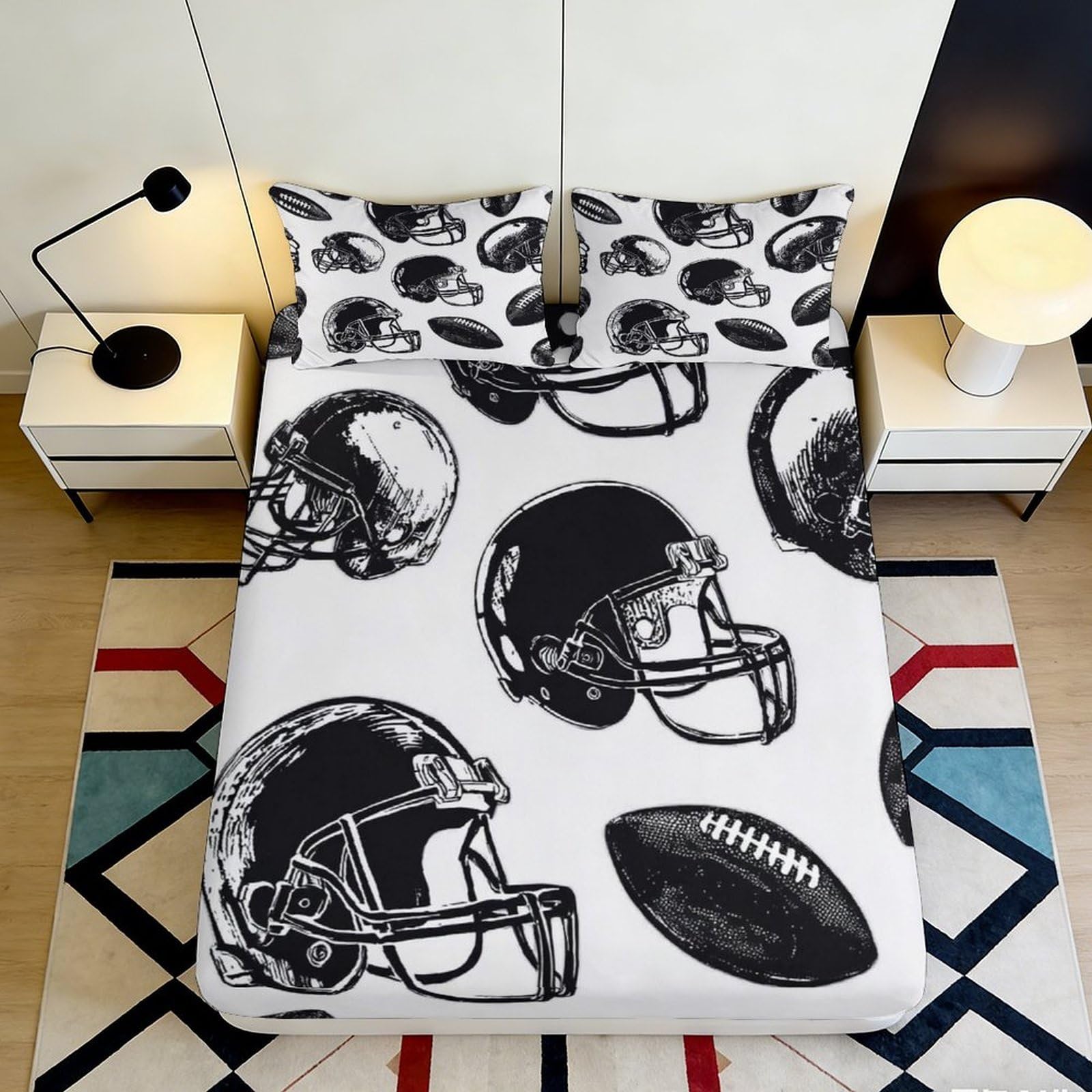 Pnayamiorkfel Style-10 3D Printed American Football Helmet Fitted Sheet Microfiber Soft Bed Cover Rugby Pattern For Bedroom Guest Room 90X200x25cm