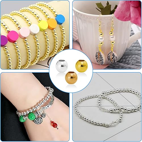 Miniatura 6 de 150 cuentas espaciadoras de metal para fabricación de joyas de 0.394 pulgadas, cuentas redondas chapadas en metal, cuentas pequeñas espaciadoras