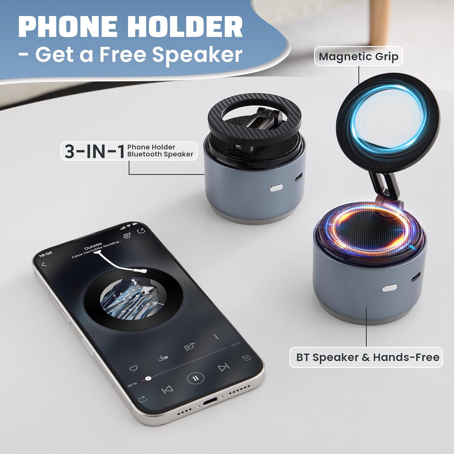 Phone Holder for Magsafe with Wireless Bluetooth Speaker, Cell Phone Stand HD Surround Sound Perfect for Home and Outdoors with Bluetooths Speakers for Desk Compatible with iPhone/Samsung
