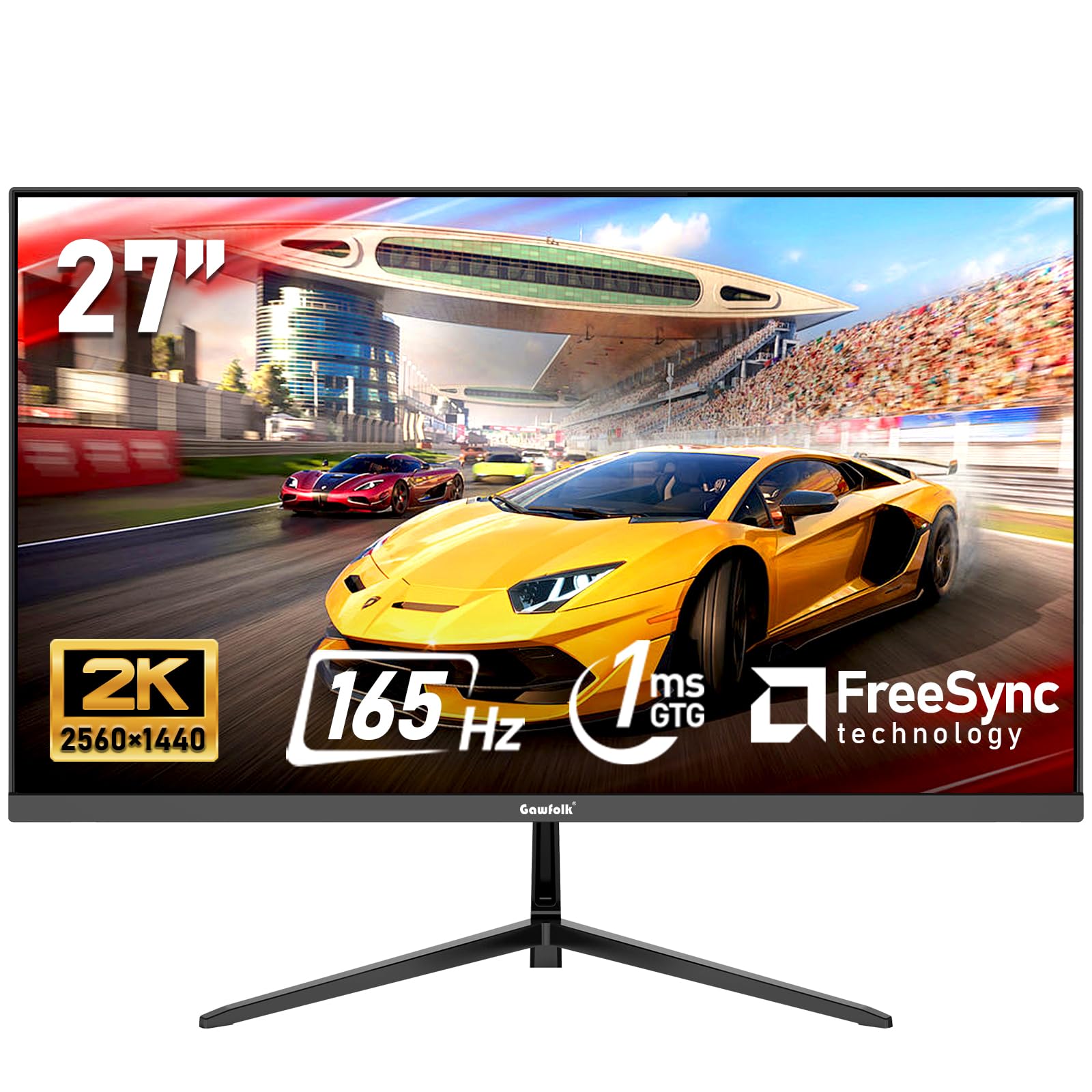 Gawfolk 27 inch 2K QHD(2560×1440) PC Screen, 165Hz Gaming Monitor, 1ms Without Bezel, FreeSync,98% sRGB, 178° Wide Viewing Angle, DisplayPort、HDMI2.0, 75 * 75MM Wall Mount Compatible - Black