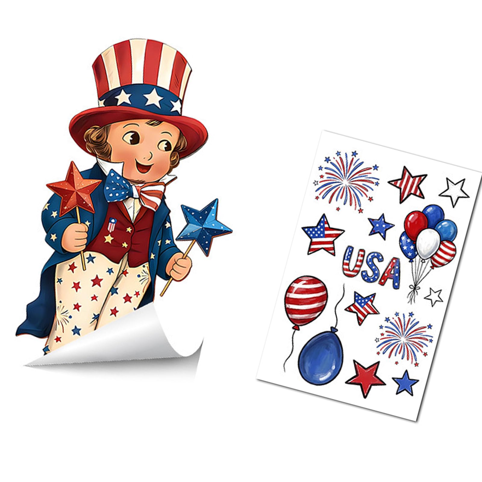 JDNH Flag Pattern Window Clings Waterproof PVC Electrostatic Clings for Memorial Day Window Glass Door Decoration