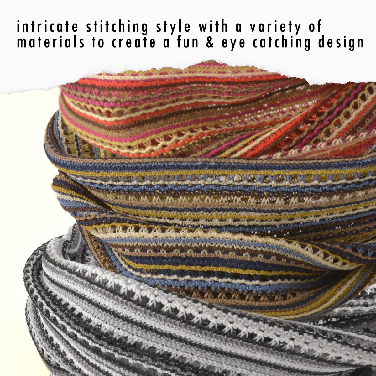 Breites Sommer-Stirnband für Damen & Herren, Leichtes Mesh Bandana, Häkel-Haarband Hipster Strick, Atmungsaktiver Crochet Schwarz
