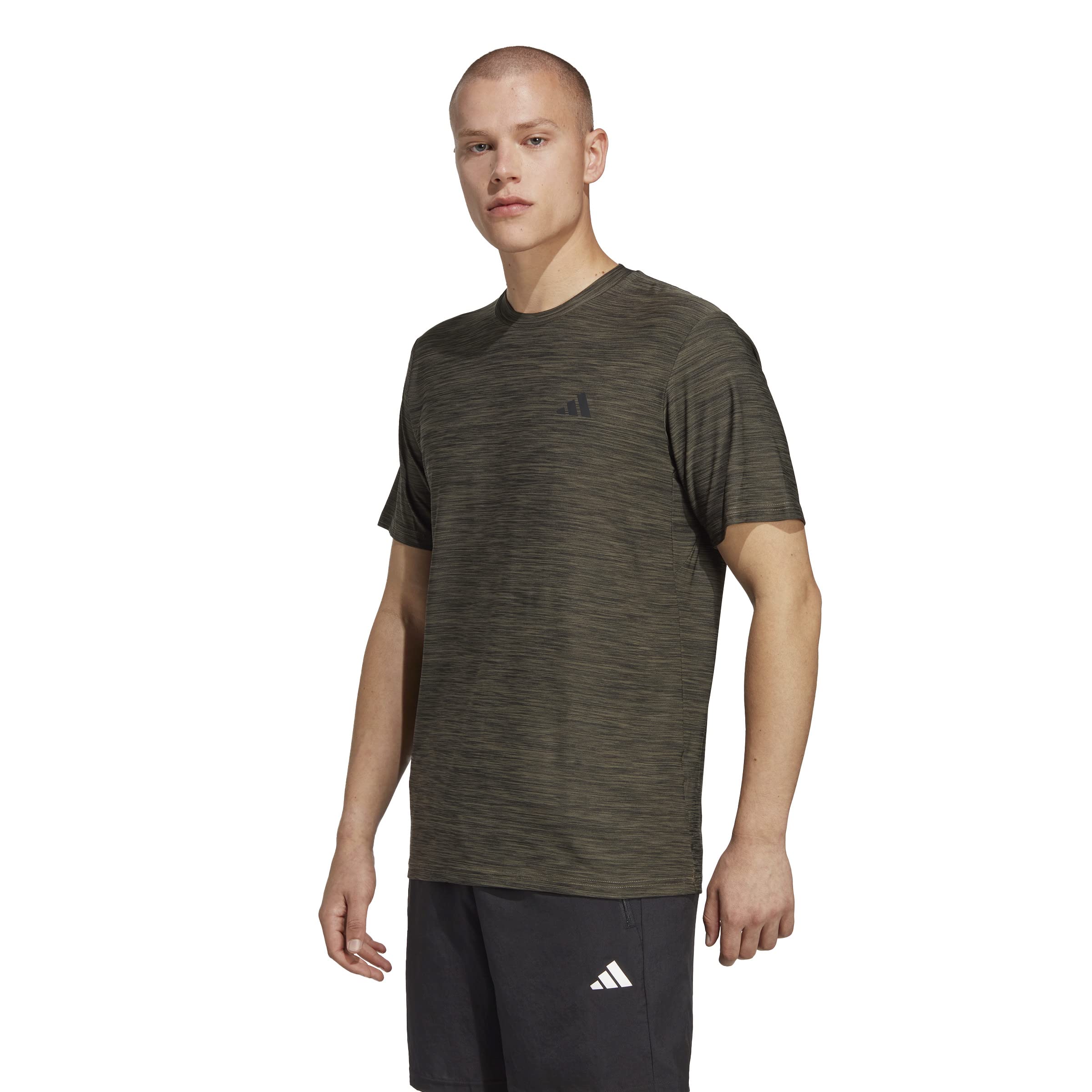 adidas Men's Train Essentials Stretch Training Tee, Olive strata/Black/Black, S