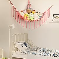 Vista 5 de Hamaca Esquinera para Animales de Peluche, Red Grande Tejida a Mano para Hamaca de Juguetes de Peluche con Anillos de Madera Almacenamiento Boho