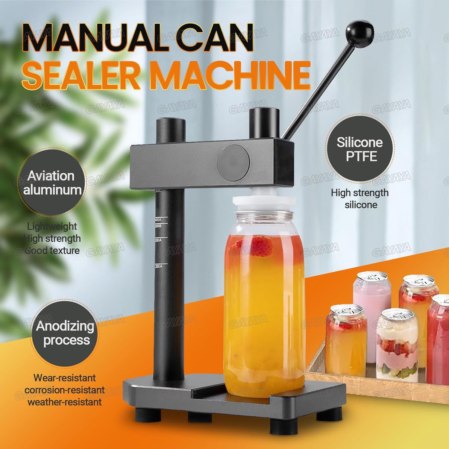 Manual Can Sealer for Jars, Fixed Base Design, Ideal for Home and Commercial Food Preservation