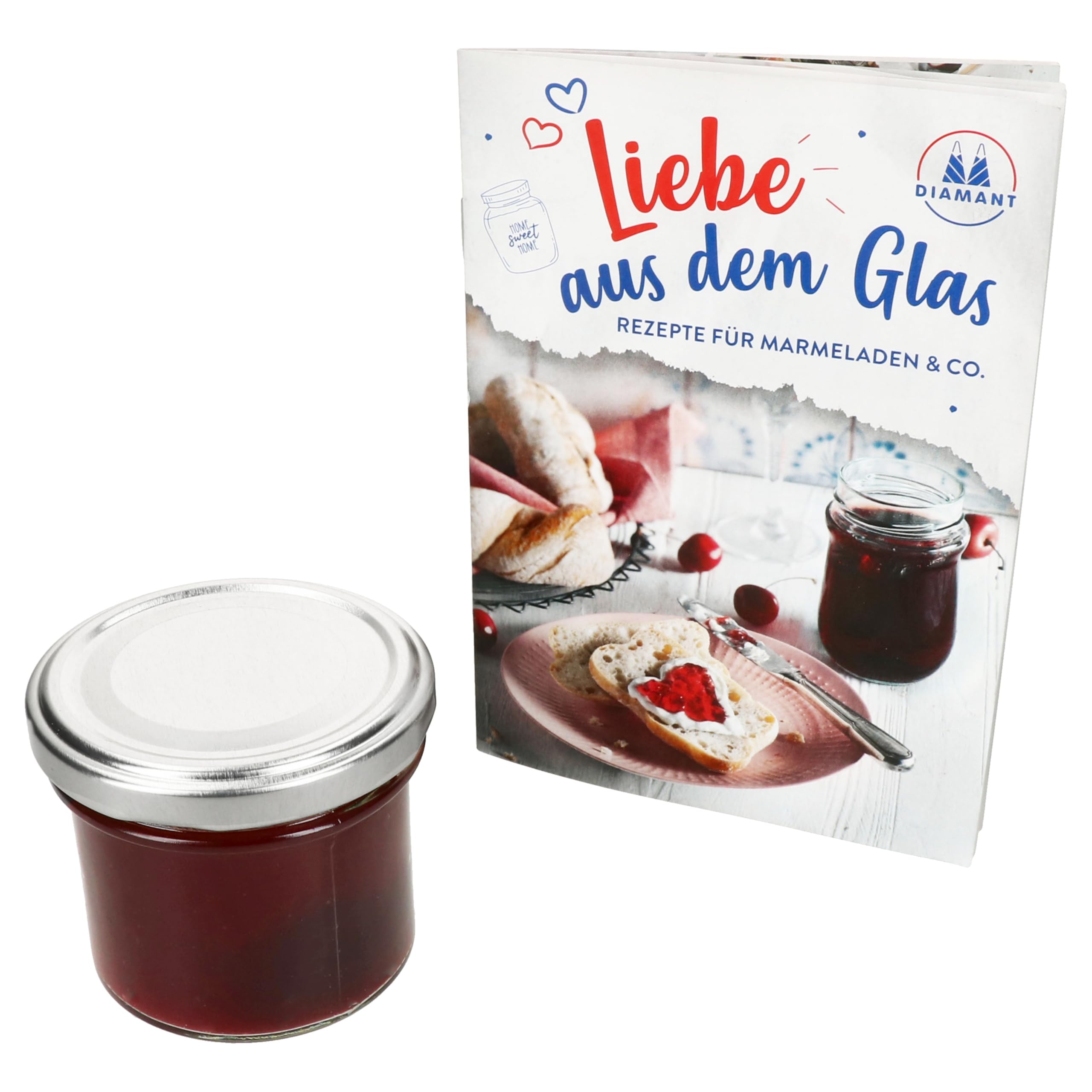 MamboCat 100er Set Sturzglas 125 ml Marmeladenglas Einmachglas Einweckglas To 66 silberner Deckel incl. Diamant-Zucker Gelierzauber Rezeptheft