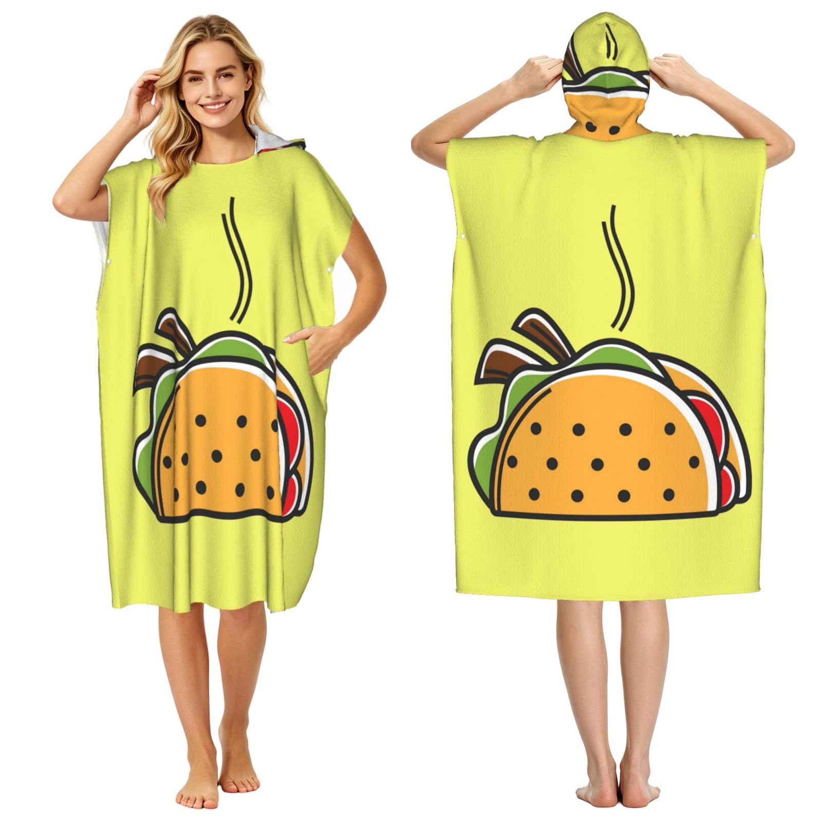 Poadnly Taco Mexican Food, Adult Hooded Beach Towel 90 x 110 cm,Changing Bath Robe, Surf Poncho Towel For Women Men
