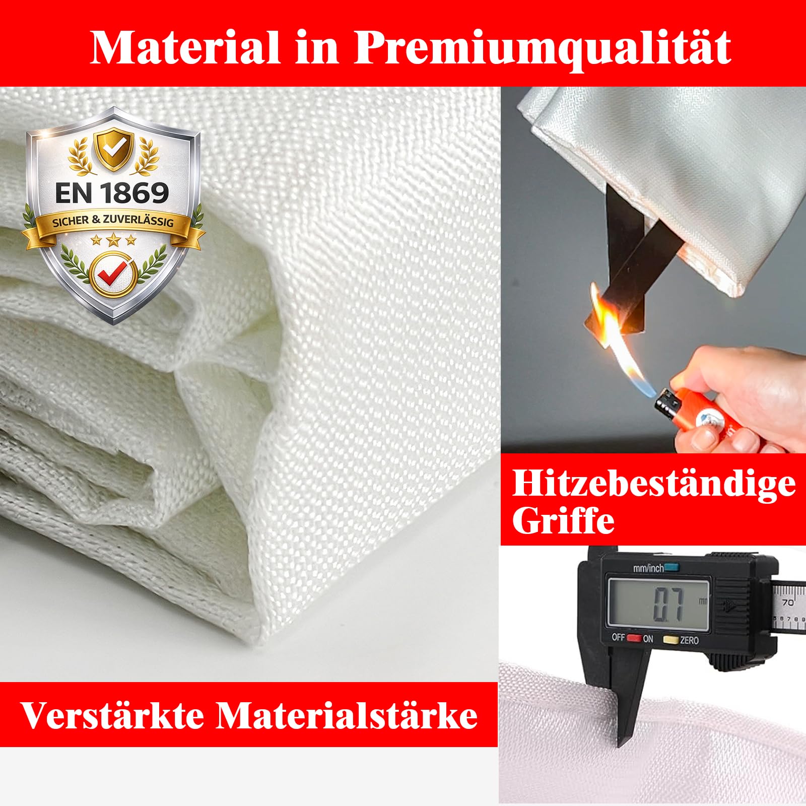 TARKIN Manta ignífuga de fibra de vidrio para cocina, protección contra incendios, para coche, escuela, chimenea, barbacoa, oficina, garaje, soldadura, almohadilla, 1,8 x 1,8 m