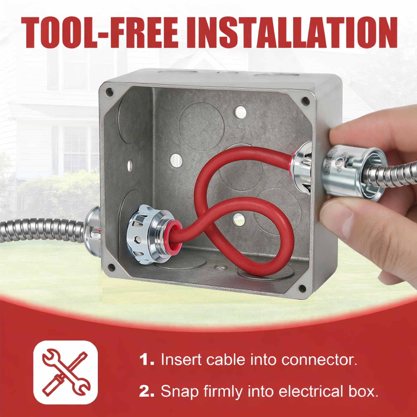 15 Pack MC Cable Connectors, 3/8" Snap in Connectors for 1/2" Knockouts — Amazon image 4