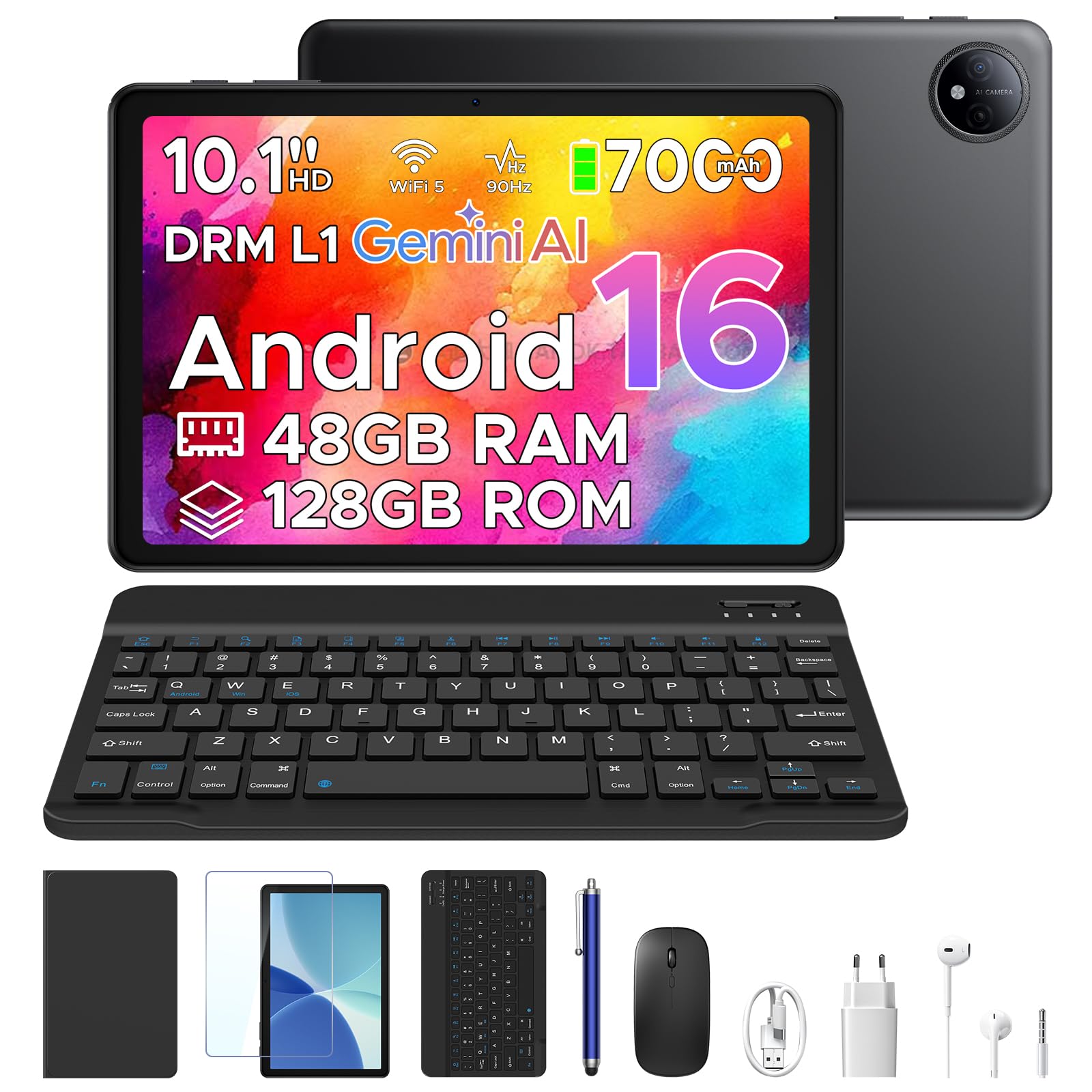 POPUX P10 Tablets Android, Tablet 10 Pulgadas, Tablet Android 16 con Gemini AI, 48GB RAM+128GB ROM, T310 CPU, 7000mAh, 8MP+5MP, 90Hz, Widevine L1, Bluetooth 5.0, Tablet con Teclado, Azul — view 10