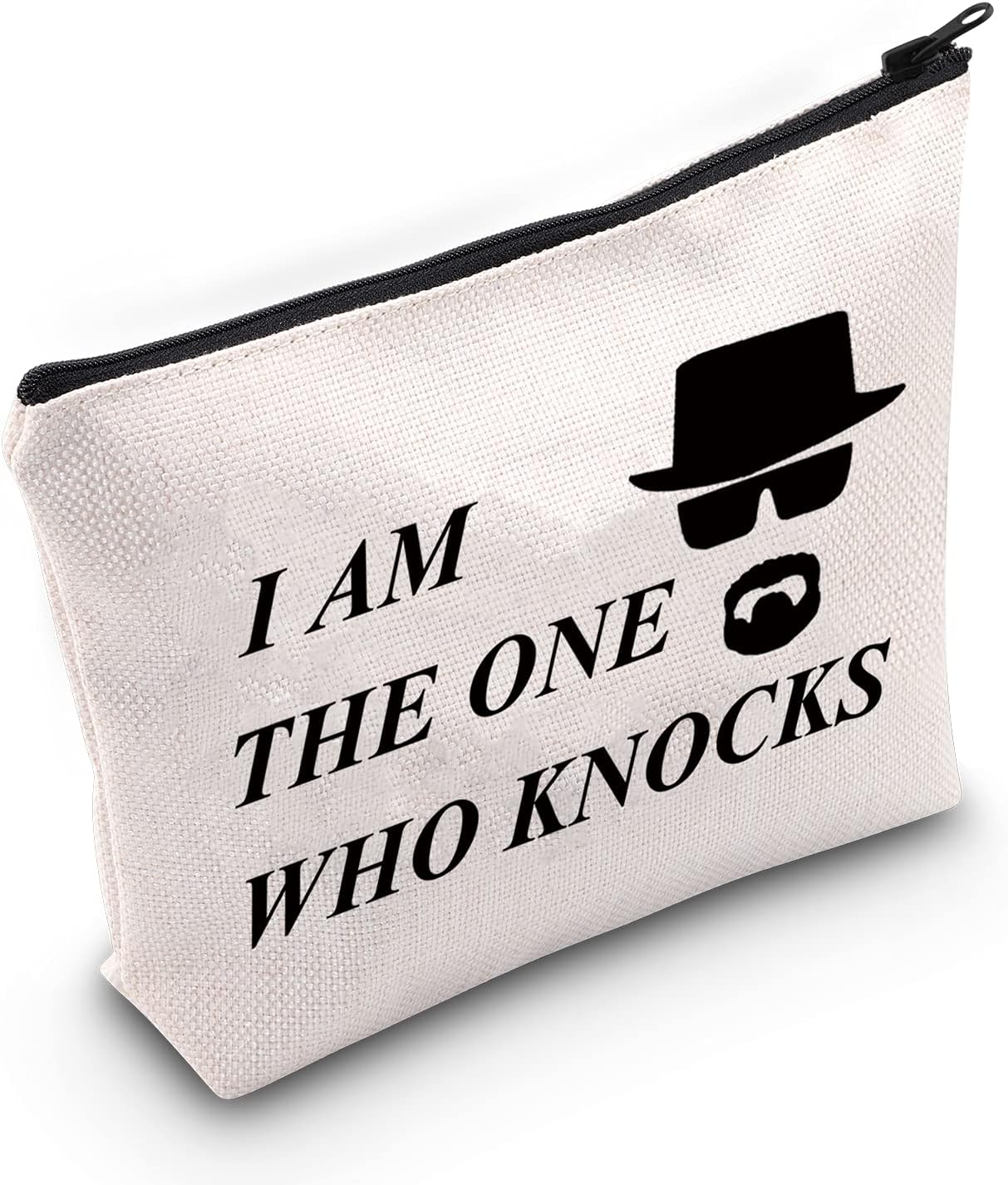 LEVLO Funny Walter White Cosmetic Make Up Bag Walter White Fans Inspired Gift I Am The One Who Knocks Makeup Zipper Pouch Bag For Women Girls, Who Knocks, Large