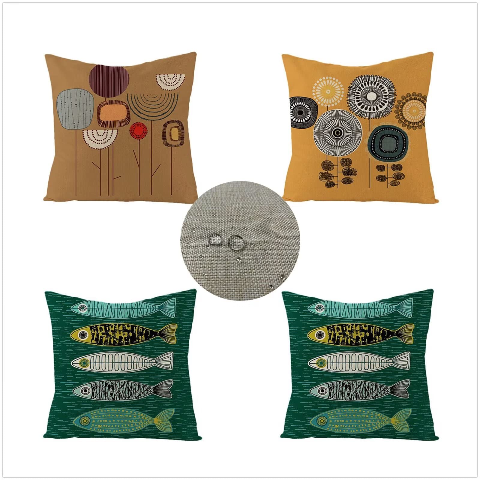 Federe Cuscini Divano 75x75 Set di 4 Cuscini per Divano impermeabile Lino Esterno Cuscini Decorativi Fiore Motivo Cuscini Divano Soggiorno Letto Estate giardino esterno Copricuscino (Marrone) JW-9323