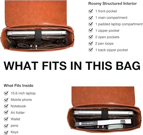 Miniatura 10 de ECOSUSI Maletín para mujer, de piel vegana, para la escuela, hombro y computadora, con lazo desmontable