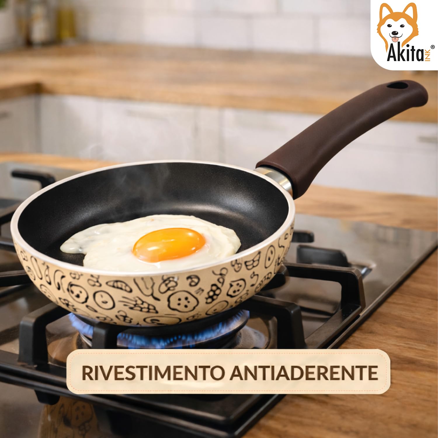 AKITAInk Set 3 Padelle Antiaderenti 20, 24 e 28 cm - Padelle Pastella da Cucina con Rivestimento Antiaderente e Manico Soft Touch, Ideali per Cotture Uniformi