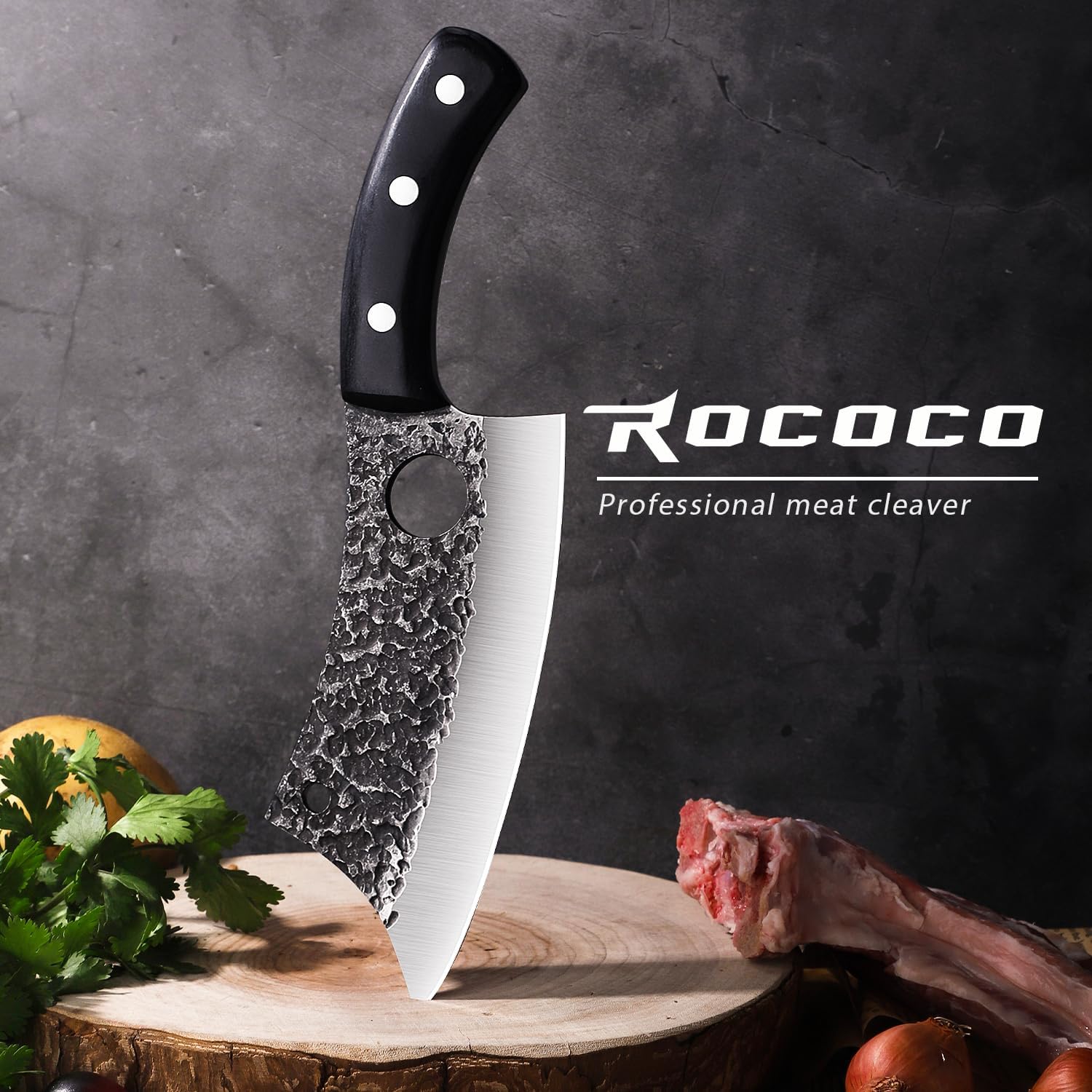 ROCOCO 6.3" Cleaver Butcher Knife Sharp Full Tang Knife with Sheath for Home Outdoor BBQ Camping Mother Father Gift Idea Men - Image 7