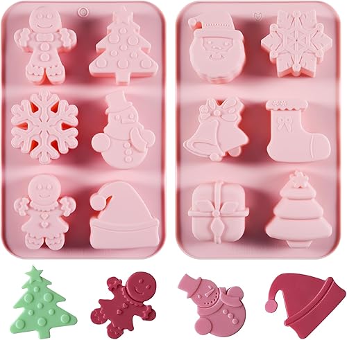 2 moldes de silicona de Navidad se utilizan para hacer velas de jabón, árboles de Navidad, muñecos de nieve, gente de jengibre, copos de nieve,