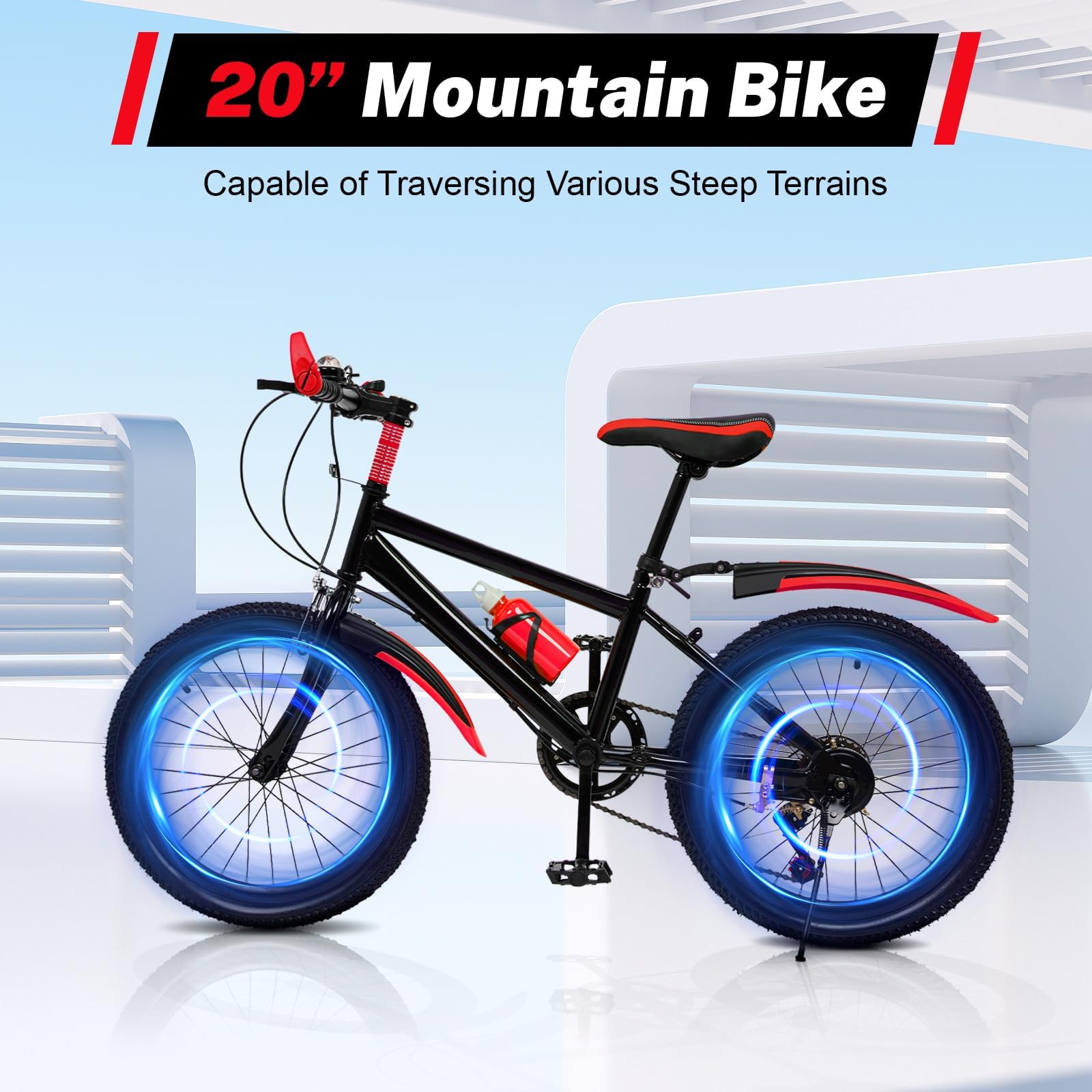 20 Zoll Fahrrad, E Bike Kinder, 7 Gang Kinderfahrrad für Jungen und Mädchen mit mit Schutzblech, Wasserflasche, Kompassglocke, Kinder Fahrrad, Mountainbike 20 Zoll Kinderfahrrad von 8-13 Jahren