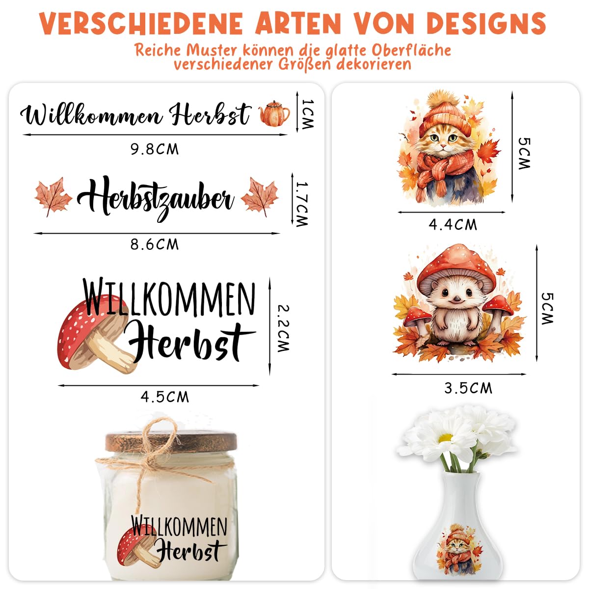 Autocollants Transfert Automne - Lot De 4 Feuilles Motifs Feuilles, Citrouilles, Champignons (70x100mm) Pour DIY