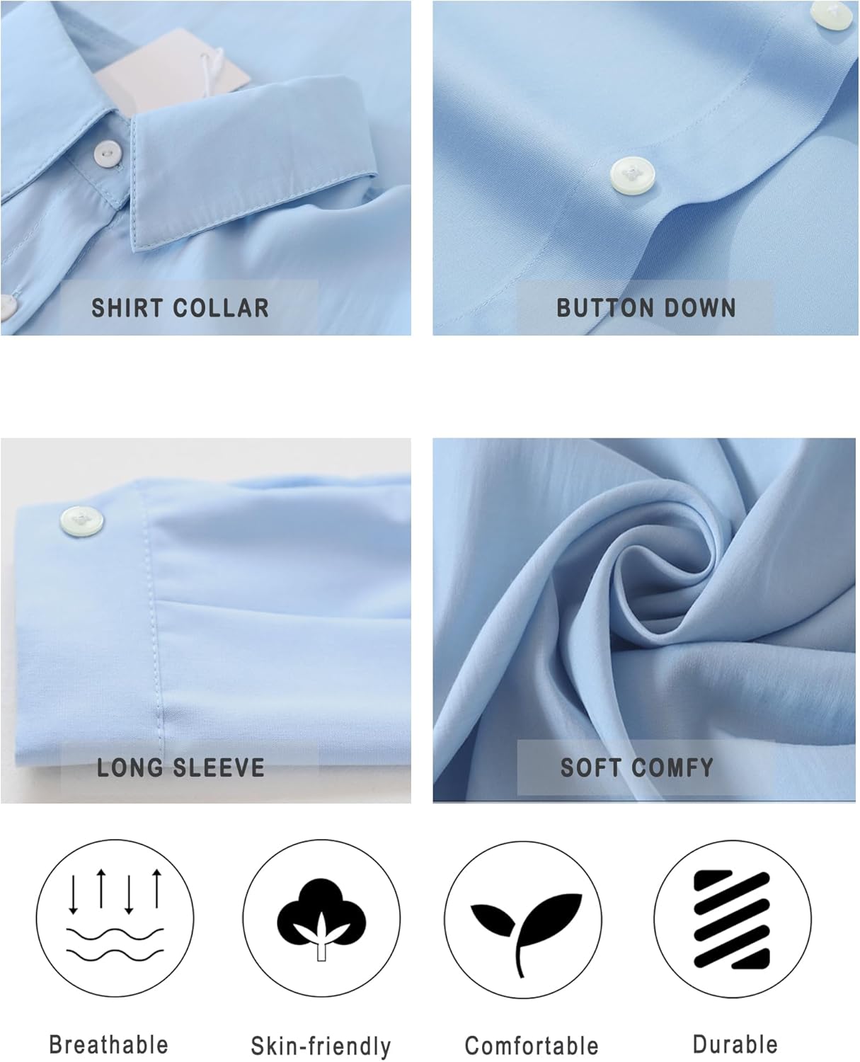 Button Down Shirts for Women Long Sleeve Collared Blouse Business Casual Tops - Image 4