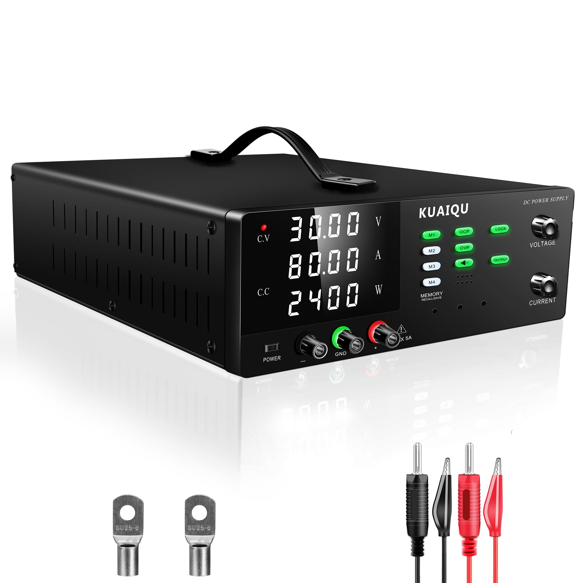 Alimentation de Laboratoire 30V 80A 2400W Haute Puissance Alimentation Stabilisée Réglable avec Mémoire/OCP/OVP/Output/Encodeur d'alimentation Laboratoire pour Laboratoire/Test de Batteries