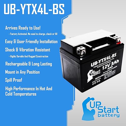 Miniatura 2 de Batería de repuesto YTX4L-BS (3Ah, 12v, sellada) Activada de fábrica, sin mantenimiento Batería compatible con Suzuki DR350S 1990, Suzuki DR250S