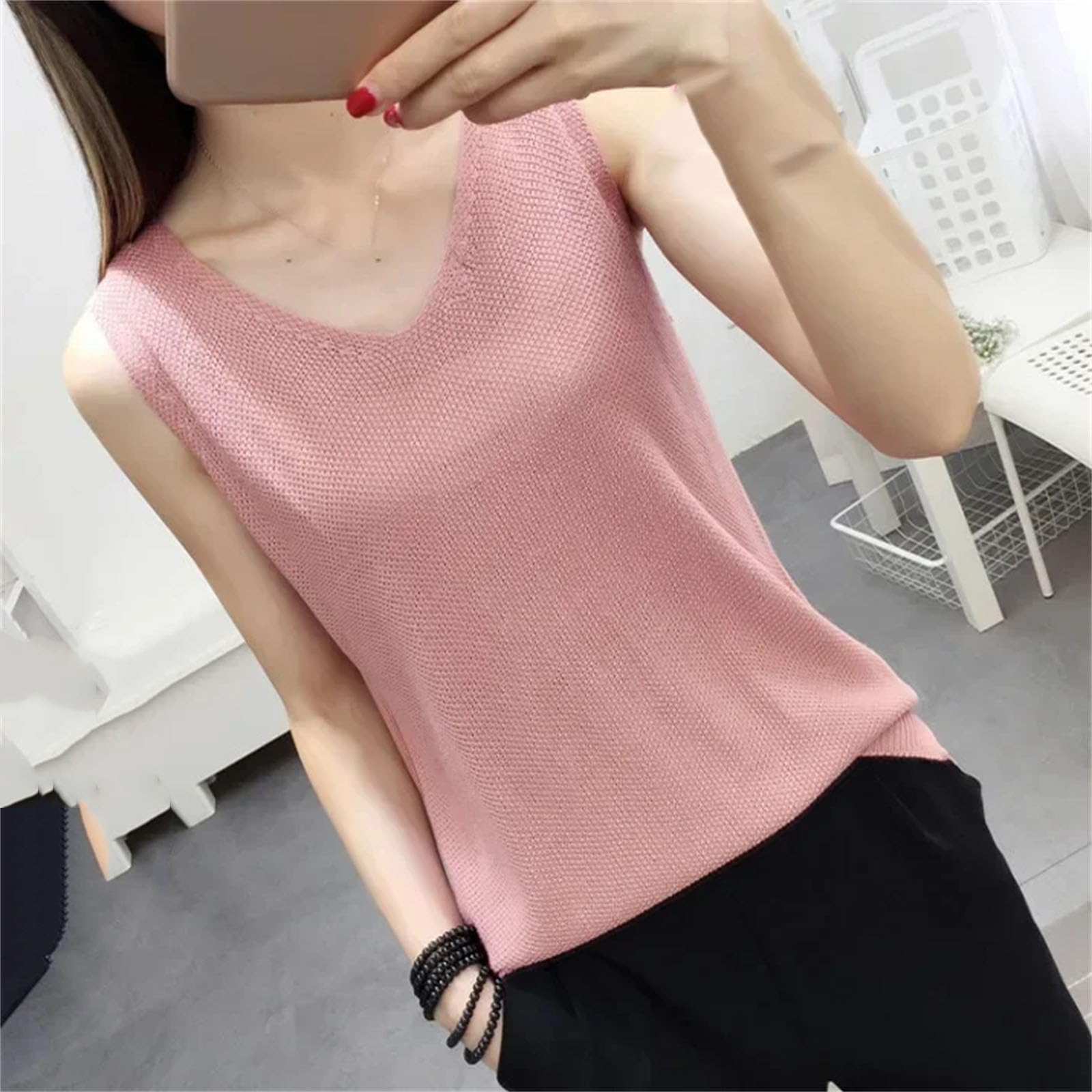 playera sin mangas de punto suelta para mujer, playera suelta