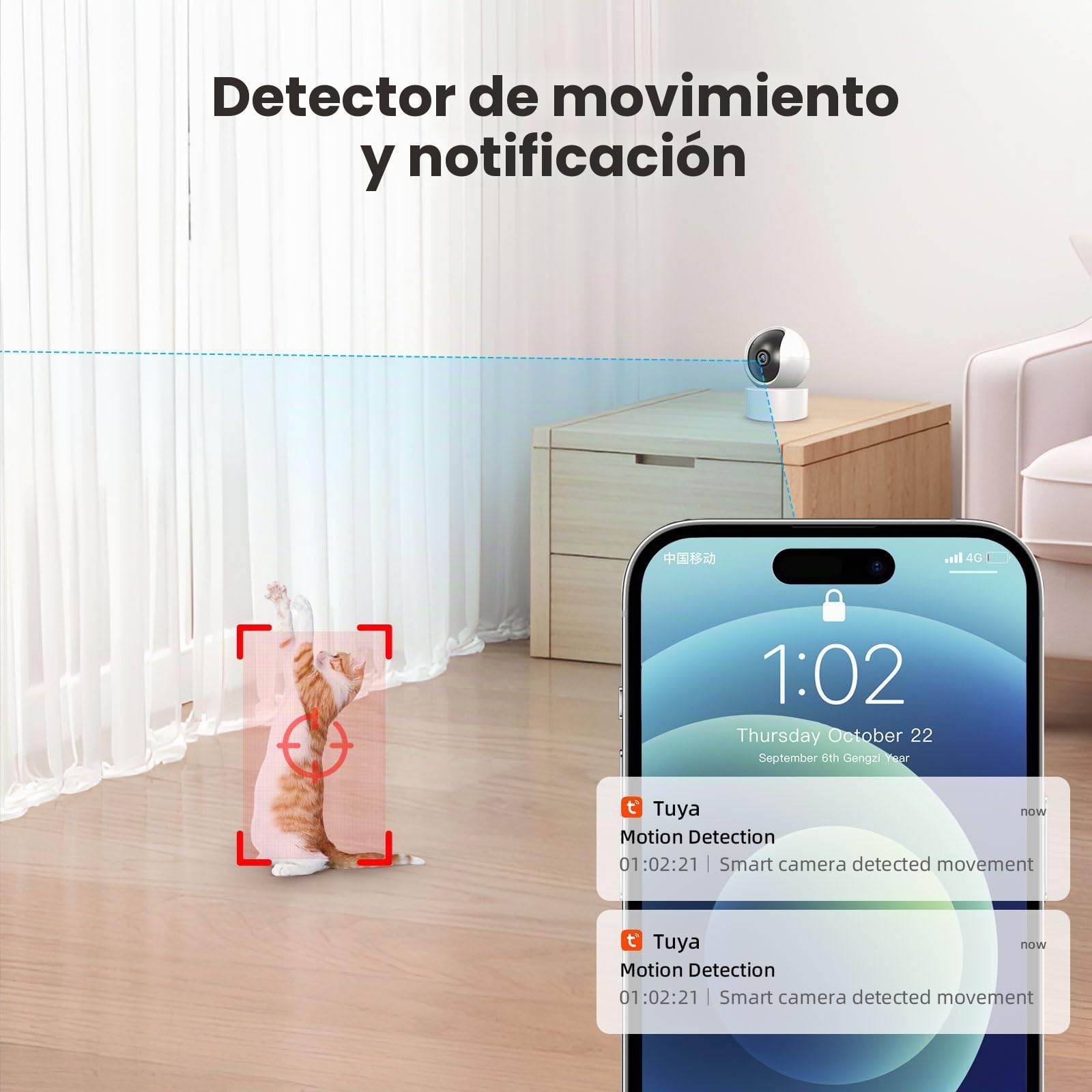 XNY 1080P(2MP) Tuya Smart Life Camara Vigilancia, 2.4GHz WiFi Pan/Tilt Cámara Vigilancia para Casa, Visión Nocturna, Audio Bidireccional, Detección de Movimiento, Seguimiento Automático