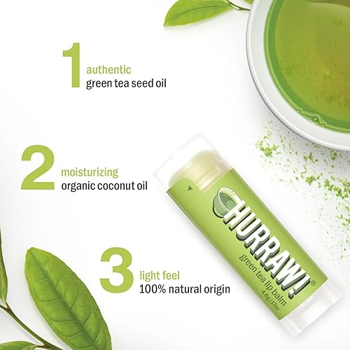 Miniatura 2 de Hurraw! Bálsamo labial de té verde, paquete de 3: orgánico, certificado vegano, sin crueldad y sin gluten. Sin OMG, ingredientes 100% naturales. Sin
