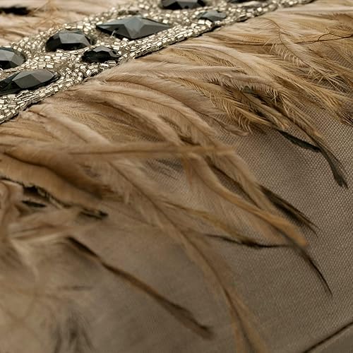 Miniatura 5 de The HomeCentric Juego de 2 fundas decorativas de almohada lumbares de 12 x 14 pulgadas, plumas de lino, cristales y cuentas, estilo moderno con