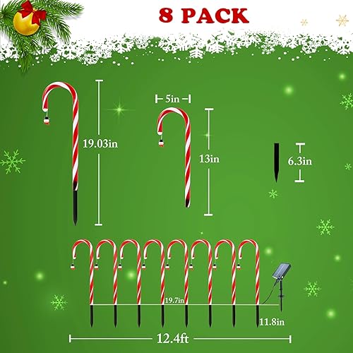 Miniatura 4 de Paquete de 8 luces de bastón de caramelo de Navidad para decoración al aire libre, luces LED solares para camino, luces con muñeco de nieve para
