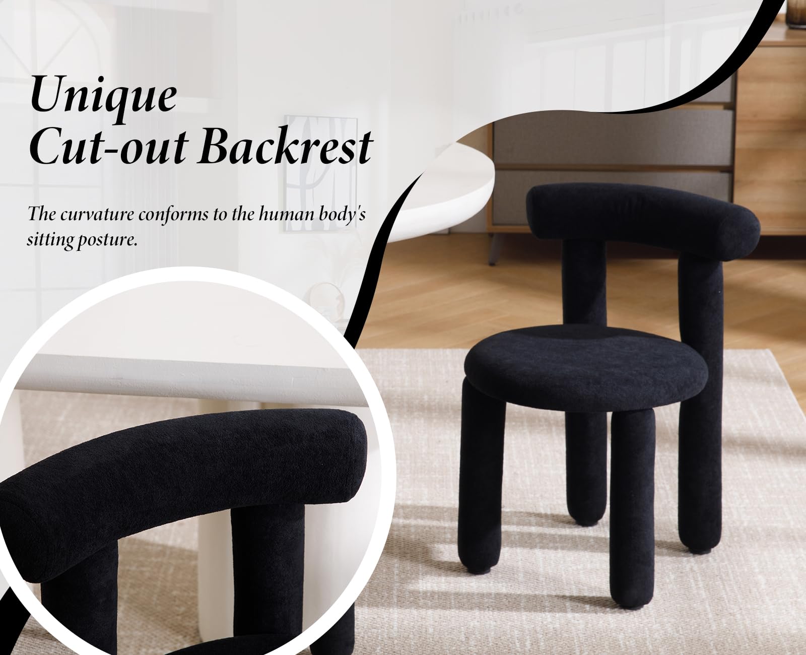 Ya-Home Chaises Salle à Manger En Fausse Fourrure Chaise De Salle à Manger Lot De 2 Chaise De Cuisine Moderne, Noir