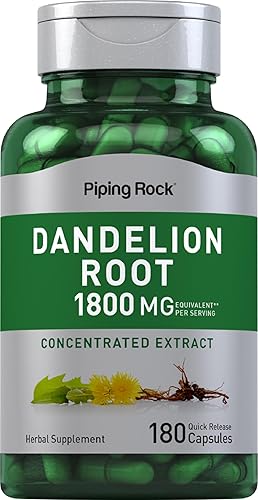 Piping Rock Extracto de raíz de diente de león | 1800 mg | 180 cápsulas | Suplemento de hierbas | Taraxacum Officinale | Sin OMG, sin gluten