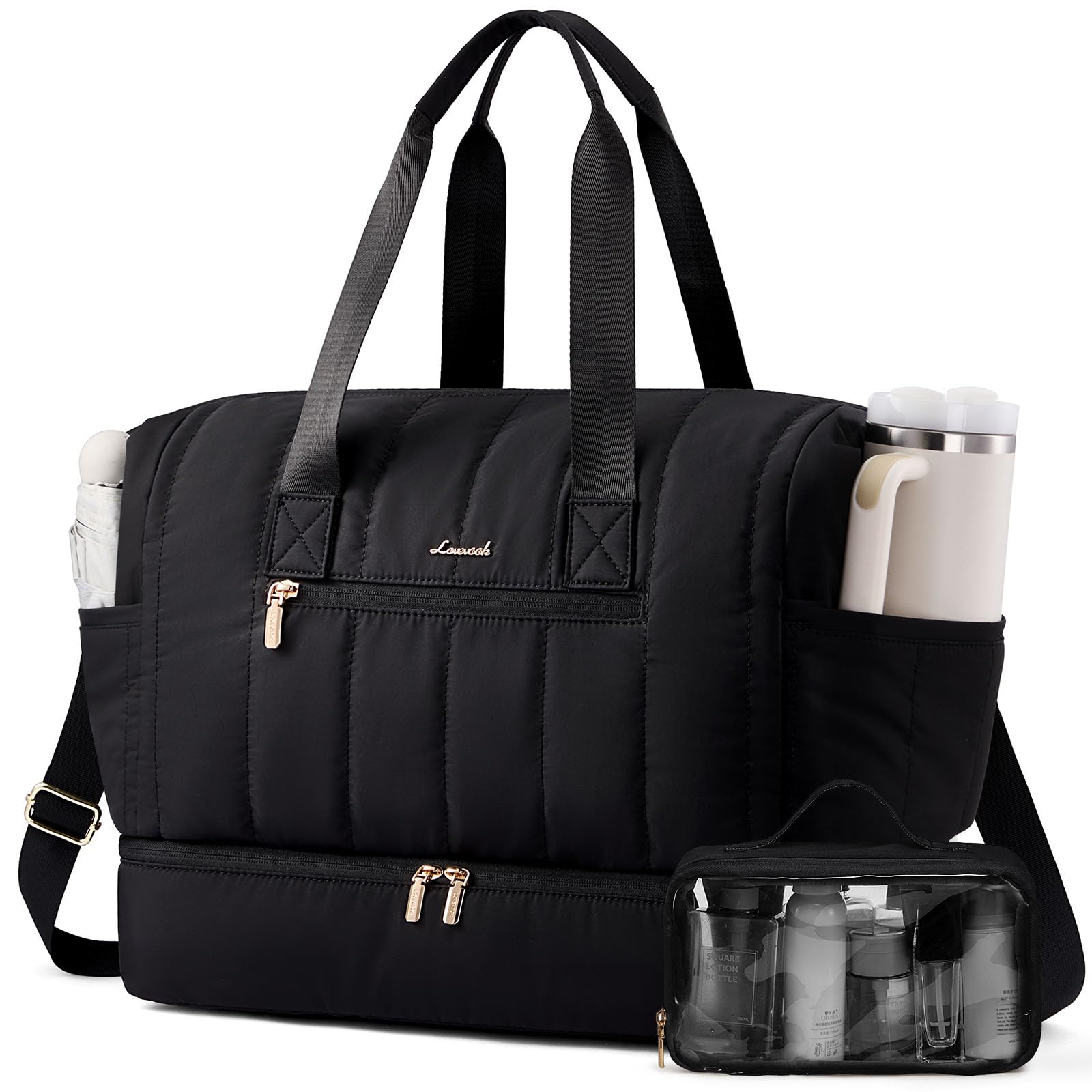 LOVEVOOK Reisetasche Damen, Weekender Tasche, Große Puffer Handgepäck Reisetaschen mit Schuhfach & Nassfach, Kliniktasche Geburt, Sporttasche, Travel Bag für Reisen, Urlaub, Wochenende, Fitnessstudio