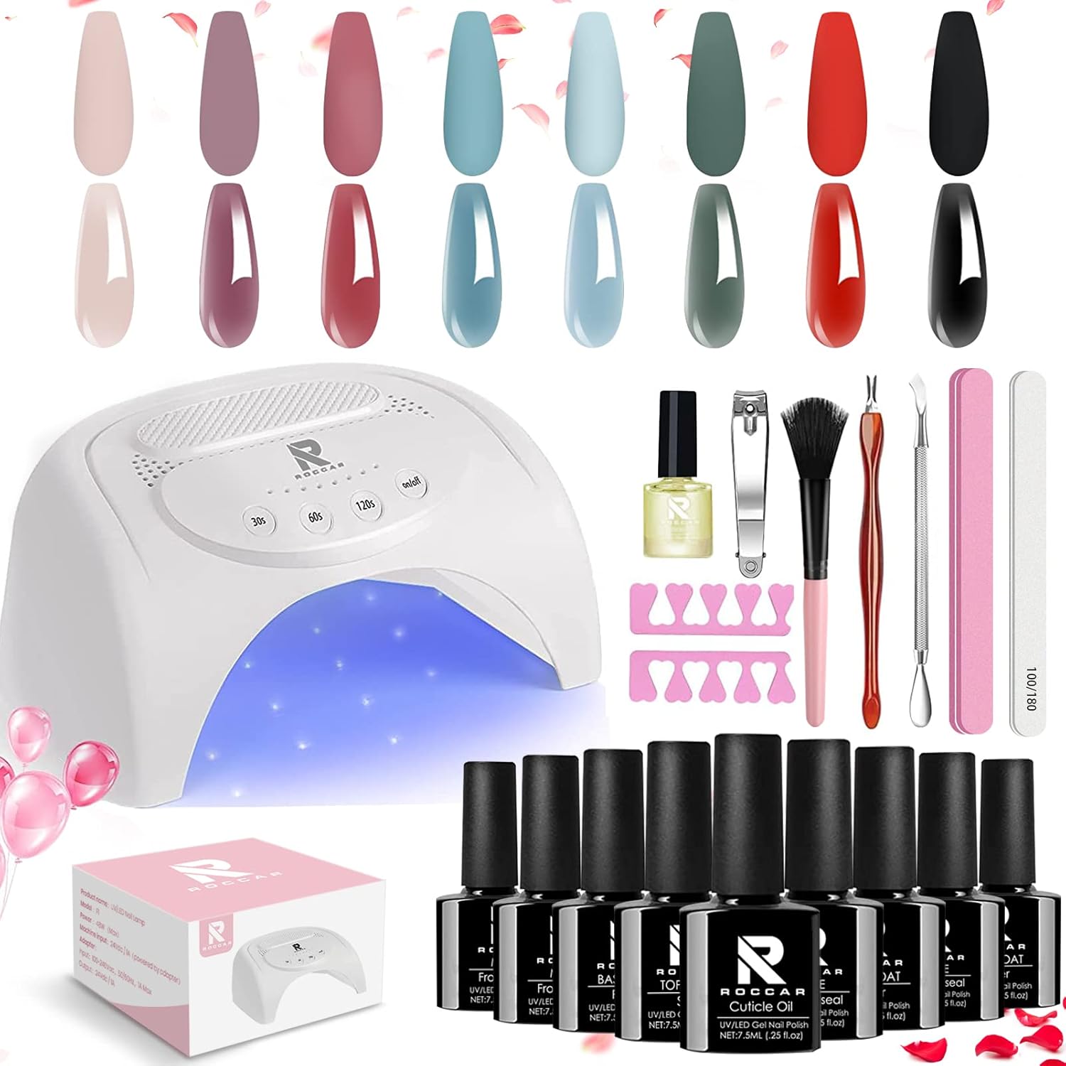 8 Colors Gel Nail Polish Kit with UV Light,48W LED Nail Lamp Gel Polish