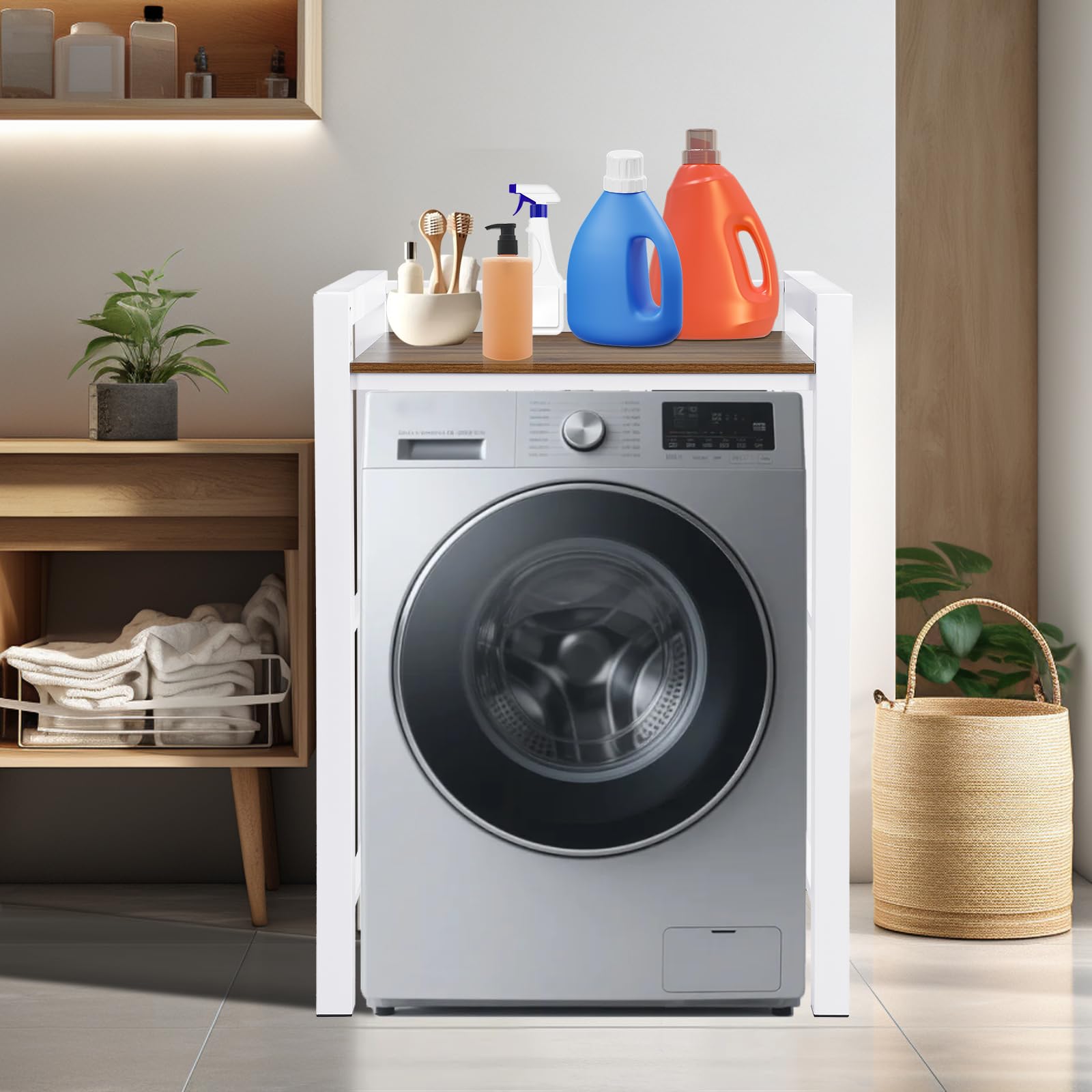 Soportes Para Lavadoras-Secadoras, Mueble Lavadora, Mueble Para Lavadora y Secadora Ajustable en Altura de 3 Niveles, Soporte de Carga 350 Kg, Para BañO, Cocina, BalcóN, Lavandería. (Blanco)