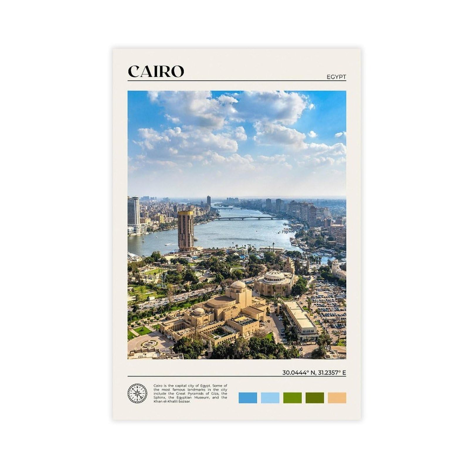 Bareronor Cairo Poster Canvas Poster Bedroom Decor Landscape Office Room Decor Gift 20" L X 30" W