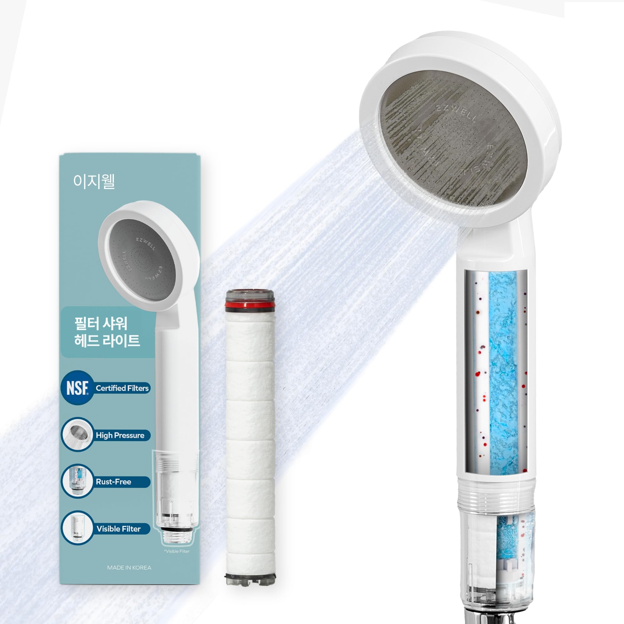 Visible Filtered Shower Head LITE Sediment Filter with High Pressure NSF Certified Korea| Filtration System, Removes Rust | - Good for Dry skin & Hair, Travel, RV, Bathroom - Easy Install