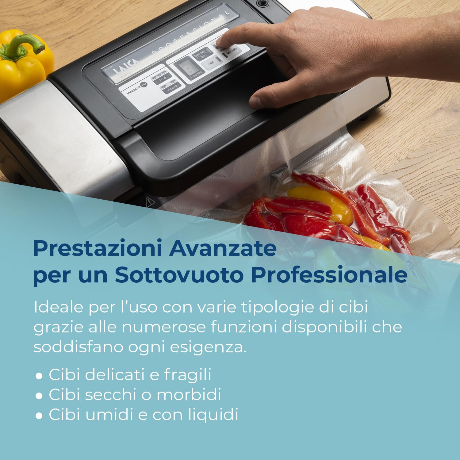 LAICA VT3120 Macchina Sottovuoto Professionale - Adatta per Tutti i Tipi di Alimenti - Funzione Marinatura Rapida, Mantiene i Cibi Freschi fino a 5 Volte Più a Lungo - 2 Rotoli per Sottovuoto Inclusi