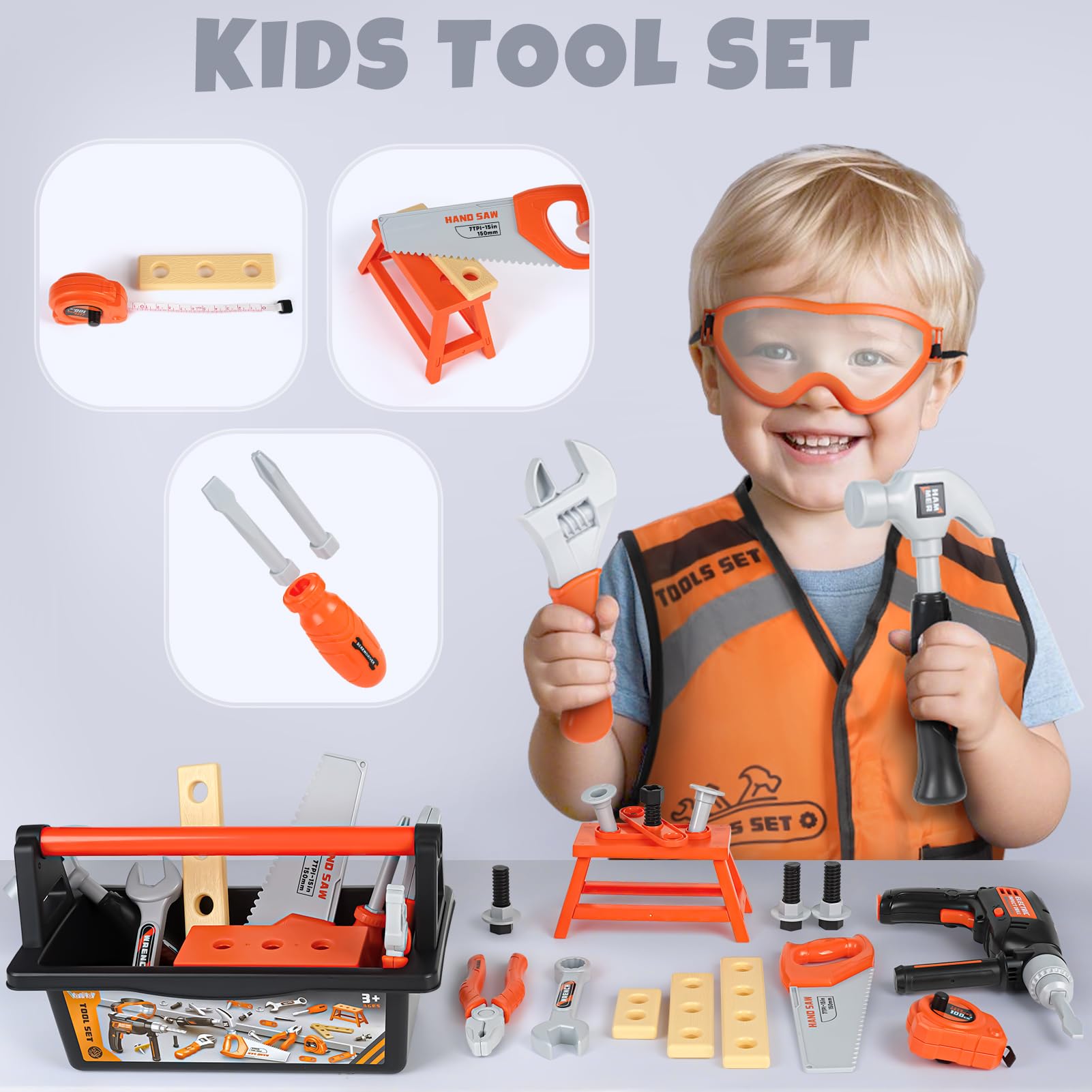 Coffret Outils Jouet Enfant Avec Perceuse, Scie, Ponceuse - Jeu D'imitation 3-5 Ans - Sac De Rangement